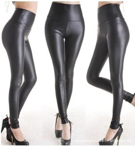 New High Waist Sexy Soild Black PU Leather Leggings