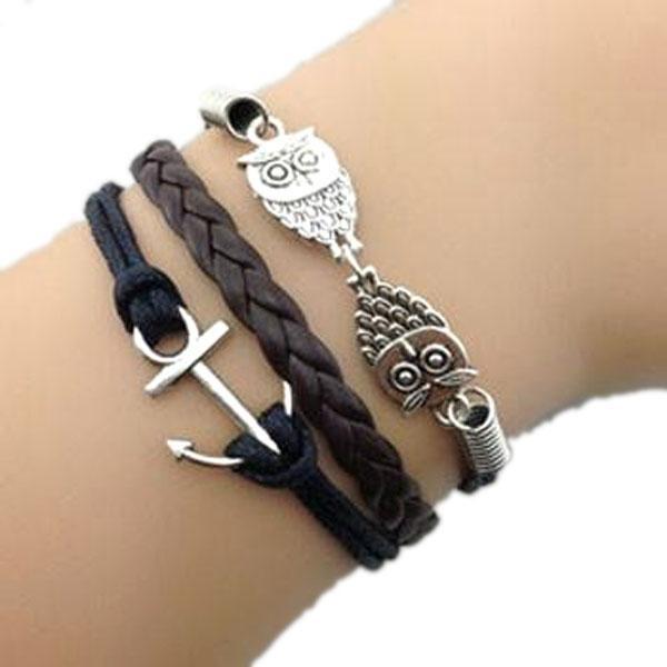 Double Owl Anchor Bracelet