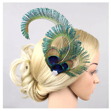 Load image into Gallery viewer, Women Peacock Eye Feather Headband Bridal Fascinator Hair Clip Headpieces